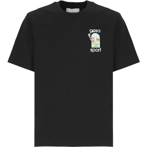 Schwarzes Baumwoll T-shirt Rundhals Logo - Casablanca - Modalova