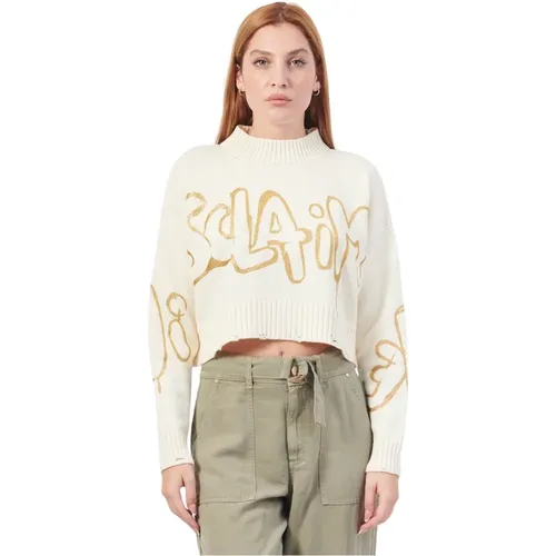 Weiße Cropped Sweater mit Glitter Logo , Damen, Größe: XS - Disclaimer - Modalova