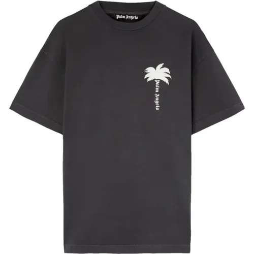 Dunkelgraues T-Shirt mit Palm Tree Print - Palm Angels - Modalova