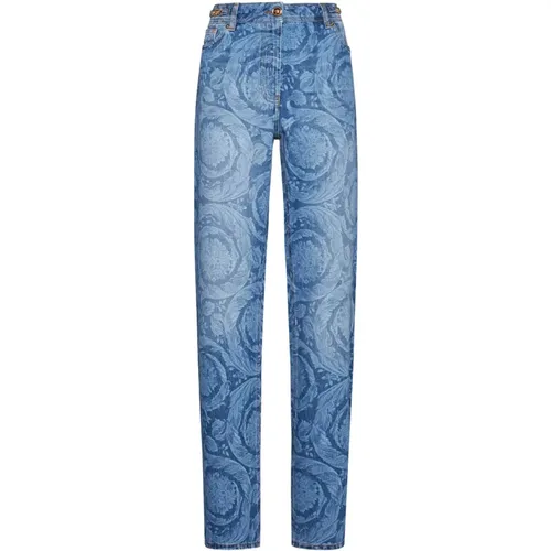 Denim Barocco Print Jeans , female, Sizes: W28 - Versace - Modalova
