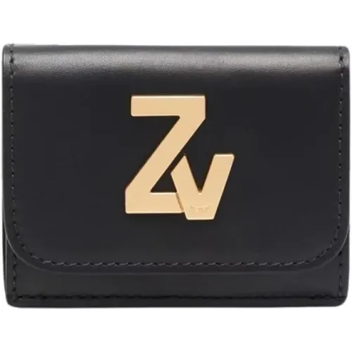 Schwarze Lederbrieftasche mit ZV-Logo , Damen, Größe: ONE Size - Zadig & Voltaire - Modalova
