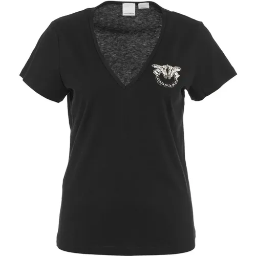 Schwarze T-Shirts Polos für Frauen , Damen, Größe: S - pinko - Modalova