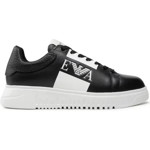 Schwarze Ledersneakers mit Kontrastlogo , Herren, Größe: 39 EU - Emporio Armani - Modalova