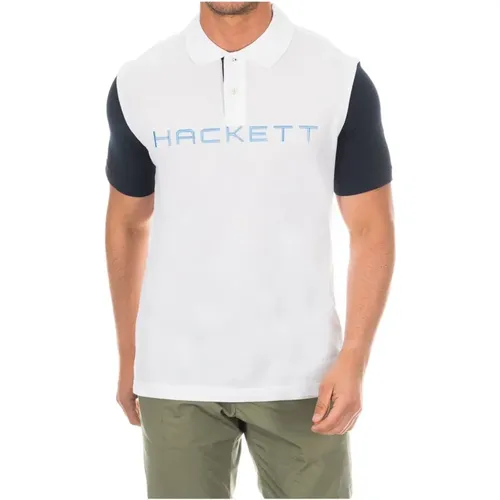 Kurzarm Polo Shirt in Heather Grau-Weiß , Herren, Größe: M - Hackett - Modalova