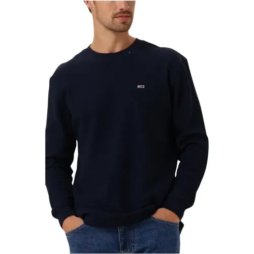 Blauer Waffel L/S Tee Pullover , Herren, Größe: L - Tommy Jeans - Modalova