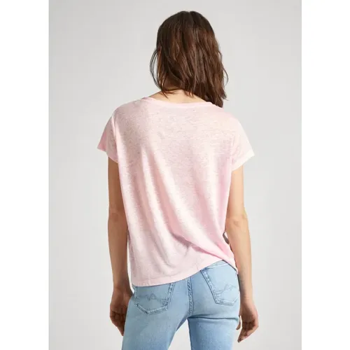 Rosa Leinen V-Ausschnitt Shirt - Pepe Jeans - Modalova