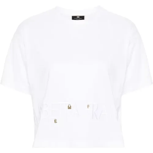 Cropped Baumwoll Jersey T-shirt mit Charms , Damen, Größe: M - Elisabetta Franchi - Modalova