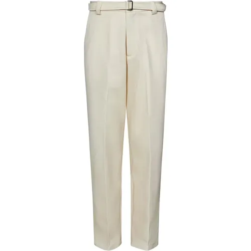 Relaxed Fit Ivory Wool Denim Trousers , male, Sizes: W34 - Low Brand - Modalova