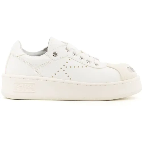 Weiße Leder Low-Top Sneakers , Damen, Größe: 36 EU - Kenzo - Modalova