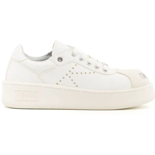 Weiße Leder Low-Top Sneakers , Damen, Größe: 38 EU - Kenzo - Modalova