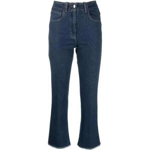 Logo-Patch Cropped Denim Jeans in Marineblau , Damen, Größe: M - PESERICO - Modalova