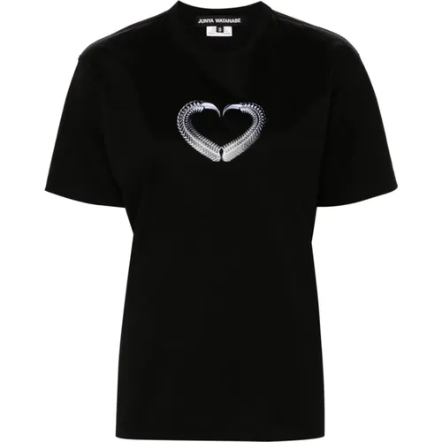 Schwarze Herzgrafik T-Shirts und Polos , Damen, Größe: M - Junya Watanabe - Modalova