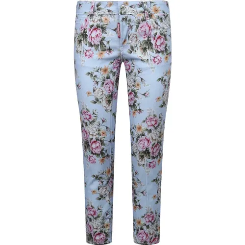 Floral Print Slim-Fit Trousers , female, Sizes: 3XS, 2XS - Dsquared2 - Modalova