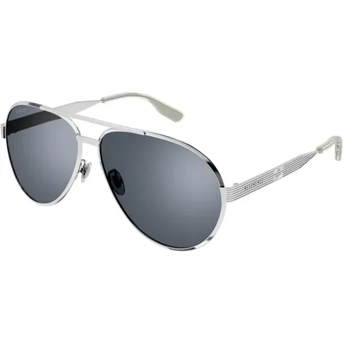 Silver Frame Sunglasses Silver Lenses , male, Sizes: 64 MM - Gucci - Modalova