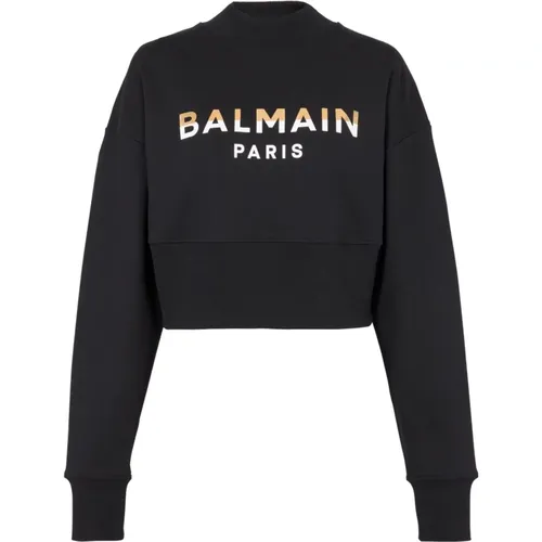 Kurzes Sweatshirt mit Paris-Print , Damen, Größe: L - Balmain - Modalova