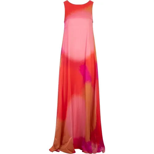 Red Printed Silk Sleeveless Dress , female, Sizes: XS, S - Gianluca Capannolo - Modalova