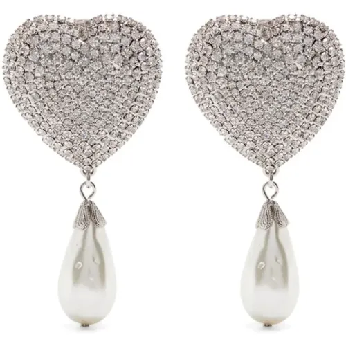 Heart-shaped Brass Earrings with Crystals and Synthetic Pearls , female, Sizes: ONE SIZE - Alessandra Rich - Modalova