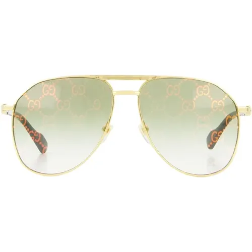 Gold/Grüne Sonnenbrille - Stilvolles Modell , Herren, Größe: ONE Size - Gucci - Modalova