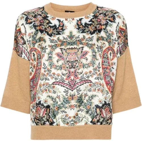 Floral Crew-neck Sweater Short Sleeves , female, Sizes: M, S - ETRO - Modalova