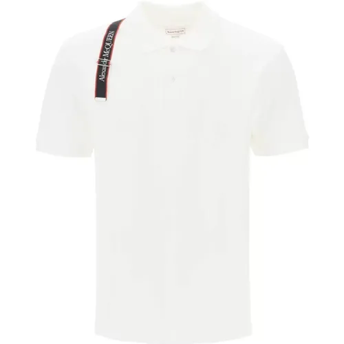Polo-Shirt mit Selvedge-Logo und Harness-Detail,Piqué Polo Shirt mit Selvedge Logo - alexander mcqueen - Modalova