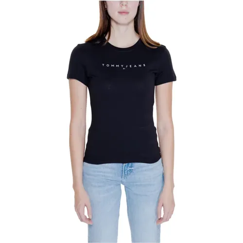 Schwarzes Baumwoll Rundhals T-shirt Damen , Damen, Größe: XS - Tommy Hilfiger - Modalova