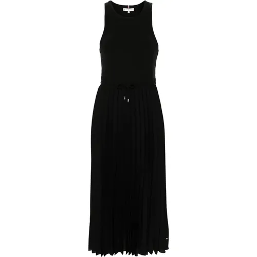 Gefaltete Schwarze Midi-Kleid , Damen, Größe: L - Tommy Hilfiger - Modalova