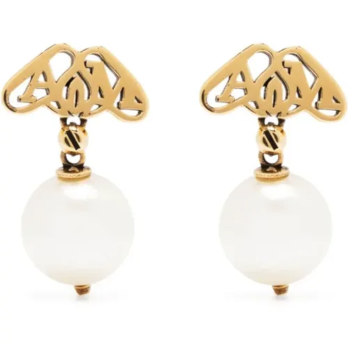 Goldene Bijoux Ohrringe mit weißem Perlenanhänger , Damen, Größe: ONE Size - alexander mcqueen - Modalova