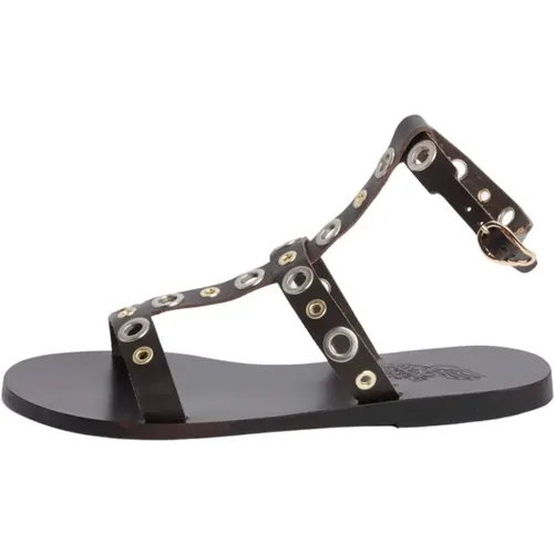 Braune Leder-Zehentrenner mit Metallringen - Ancient Greek Sandals - Modalova