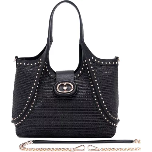 Schwarze Leder Shopper Tasche , Damen, Größe: ONE Size - La Carrie - Modalova