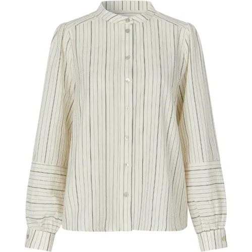 Striped Linall Blouse with Puff Sleeves , female, Sizes: S, M - Lollys Laundry - Modalova