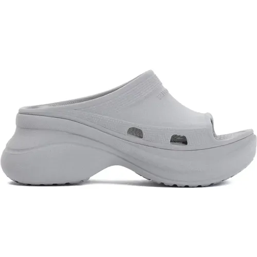 Reflective Grey Slide Slippers , female, Sizes: 5 UK - Balenciaga - Modalova