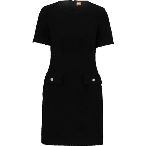 Slim-Fit Tweed Dress with Buttoned Pockets , female, Sizes: XS - Hugo Boss - Modalova