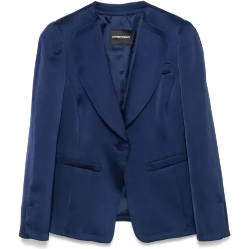 Blaue Satin Shawl Lapel Jacke , Damen, Größe: S - Emporio Armani - Modalova