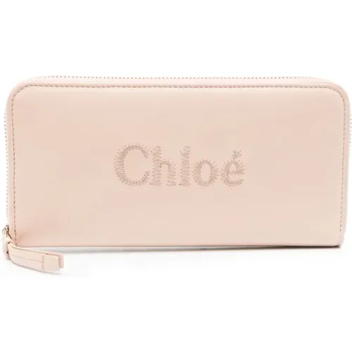 Leather Wallet with Zipped Closure , female, Sizes: ONE SIZE - Chloé - Modalova