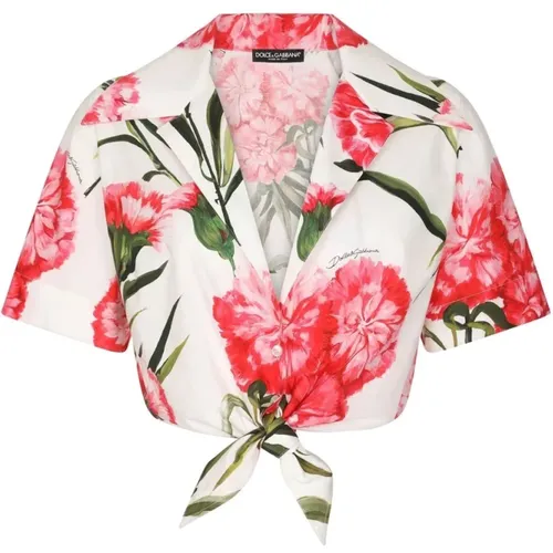Weiße Blumenmuster Crop-Bluse , Damen, Größe: S - Dolce & Gabbana - Modalova