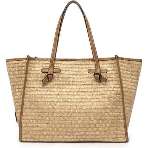 Straw Shopping Bag with Leather Profiles , female, Sizes: ONE SIZE - Gianni Chiarini - Modalova