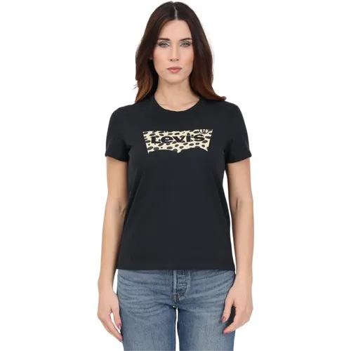 Levi's, Schwarzes Damen T-Shirt mit Leopard Batwing Logo , Damen, Größe: S - Levis - Modalova