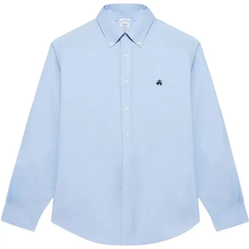 Blaues Regular Fit Non-Iron Stretch Supima Baumwoll-Casual-Hemd mit Button-Down-Kragen , Herren, Größe: L - Brooks Brothers - Modalova