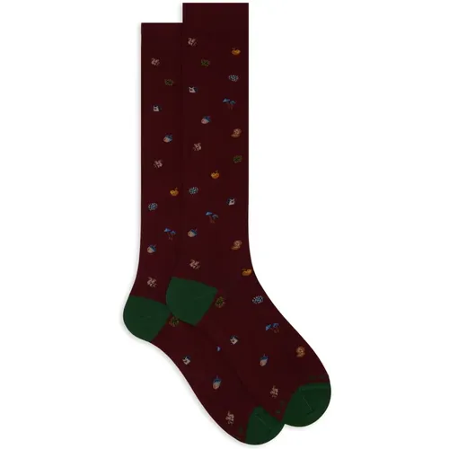 Damen lange burgunder Baumwollsocken mit Herbstmotiv - Gallo - Modalova