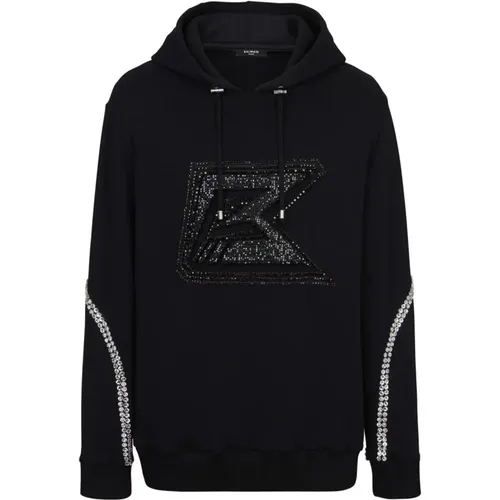 Crystal Embroidered Hoodie with Sequin Logo , male, Sizes: XL - Balmain - Modalova