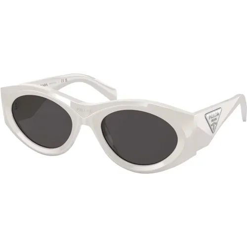 Weiße/Dunkelgraue Sonnenbrille , Damen, Größe: 53 MM - Prada - Modalova