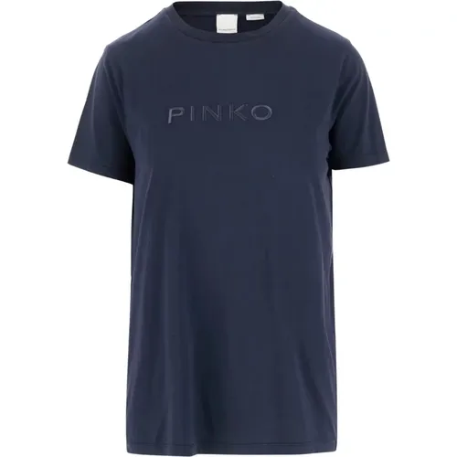 Navy T-Shirt mit gesticktem Logo - pinko - Modalova