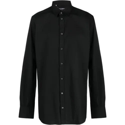 Cotton-Blend Long-Sleeve Shirt , male, Sizes: L, XL, M, 3XL - Dolce & Gabbana - Modalova