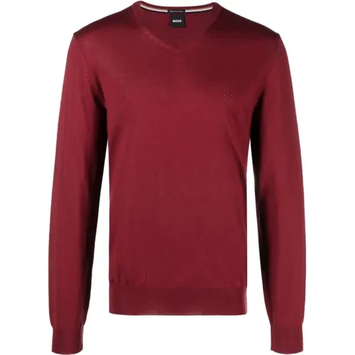 V-neck Knitwear with Tone-to-Tone Logo , male, Sizes: 2XL - Hugo Boss - Modalova