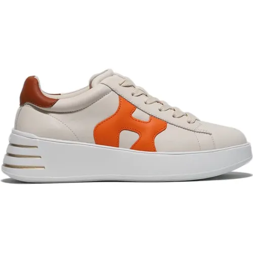 Beiger Ledersneaker mit Orangem H-Detail , Damen, Größe: 36 1/2 EU - Hogan - Modalova