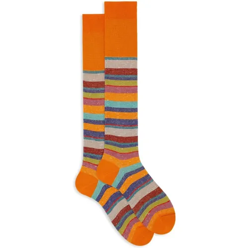 Italienische Gestreifte Baumwoll-Leinen-Socken , Herren, Größe: M - Gallo - Modalova