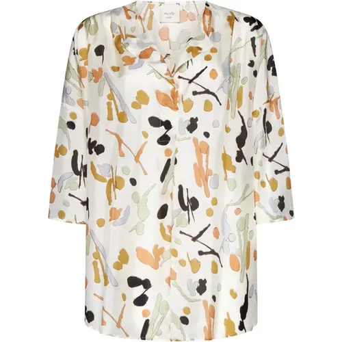 Abstract Pattern Silk Satin Shirt , female, Sizes: M - Alysi - Modalova