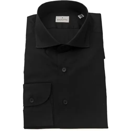 Elegantes Slim Fit Schwarzes Hemd mit Französischem Kragen , Herren, Größe: L - Bagutta - Modalova