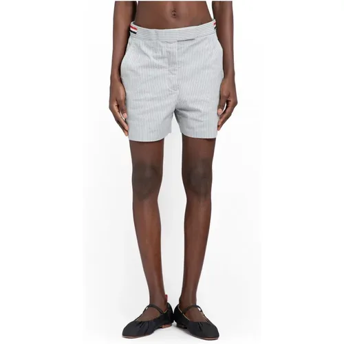 Striped Cotton Seersucker Shorts with Side Tabs , female, Sizes: XS, 2XS - Thom Browne - Modalova