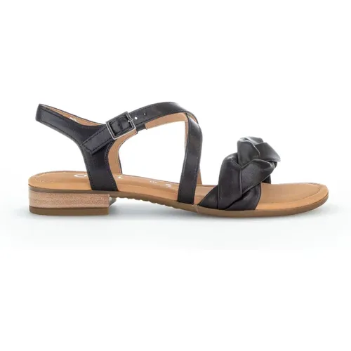 Schwarze Flache Ledersandalen , Damen, Größe: 38 1/2 EU - Gabor - Modalova